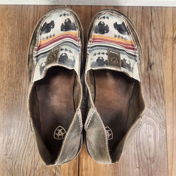 Ariat Cruiser Womens Sz 6B Brown Canvas Buffalo Moc Toe Distressed Loafer Shoes - Picture 6 of 10